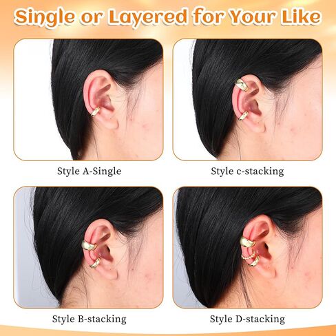 3pcs أصفاد الأذن مكتنزة/رقيقة غير ثقب للنساء ، أقراط الغضروف للنساء ، مقطع على أقراط ، مقاطع مقعدة الذهب 14K in Kuwait