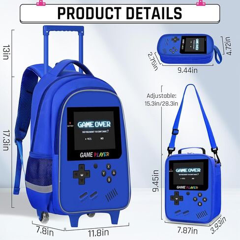 حقيبة الظهر المتداول للأطفال - 3pcs Gamer Boys Rolling Backpack مع مجموعة حقيبة الغداء ، وحرفية الكتب في المدارس المتوسطة الابتدائية مع مقبض قابل للتعديل للسفر والمدرسة in Kuwait