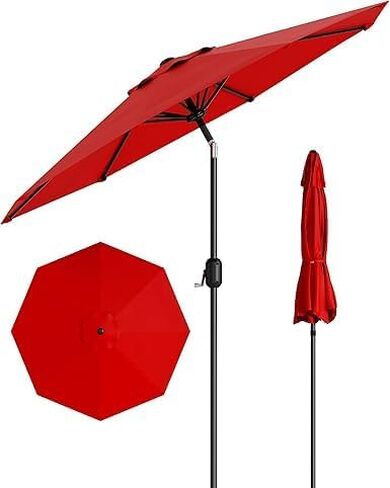 IDEALHOUSE 9Ft Outdoor Patio Umbrella, 8 Sturdy Ribs Table Umbrella With Crank Lift & Push Button Tilt, Market Umbrella UV Protection Waterproof for Garden, Deck, Backyard, Pool in Saudi Arabia