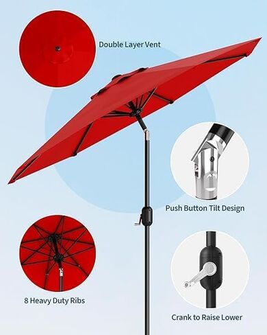 IDEALHOUSE 9Ft Outdoor Patio Umbrella, 8 Sturdy Ribs Table Umbrella With Crank Lift & Push Button Tilt, Market Umbrella UV Protection Waterproof for Garden, Deck, Backyard, Pool in Saudi Arabia