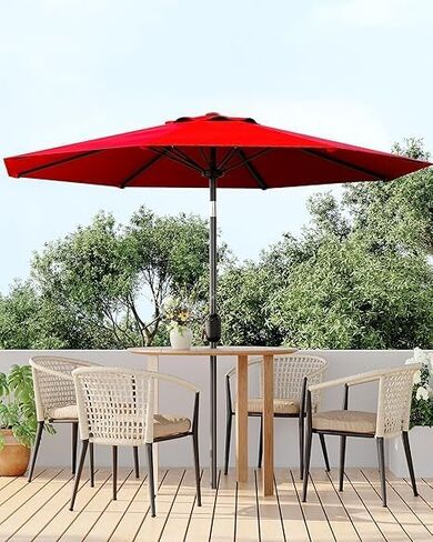 IDEALHOUSE 9Ft Outdoor Patio Umbrella, 8 Sturdy Ribs Table Umbrella With Crank Lift & Push Button Tilt, Market Umbrella UV Protection Waterproof for Garden, Deck, Backyard, Pool in Saudi Arabia