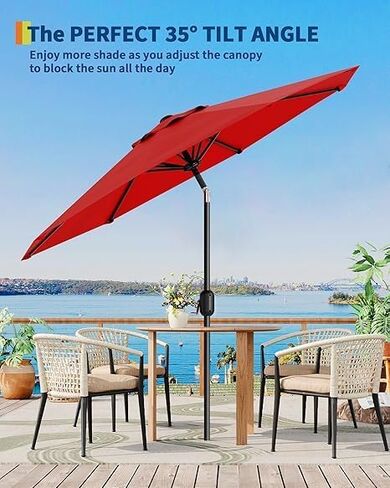 IDEALHOUSE 9Ft Outdoor Patio Umbrella, 8 Sturdy Ribs Table Umbrella With Crank Lift & Push Button Tilt, Market Umbrella UV Protection Waterproof for Garden, Deck, Backyard, Pool in Saudi Arabia