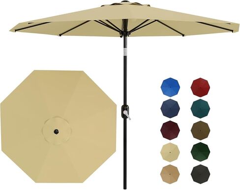 IDEALHOUSE 9Ft Outdoor Patio Umbrella, 8 Sturdy Ribs Table Umbrella With Crank Lift & Push Button Tilt, Market Umbrella UV Protection Waterproof for Garden, Deck, Backyard, Pool in Saudi Arabia