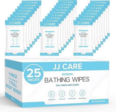 JJ CARE Shower Wipes For Adults No Rinse - Pack of 40 Body Wipes for Adults Bathing - Waterless Bathing Wipes For Adults Rinse Free in Saudi Arabia