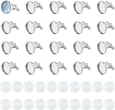 DICOSMETIC 20 Sets Blank Cufflinks Bulk Brass Cufflink Studs with Cabochon Setting Tray and 16mm Glass Cabochons DIY Cufflinks Settings for Custom Photo Cufflinks in Saudi Arabia