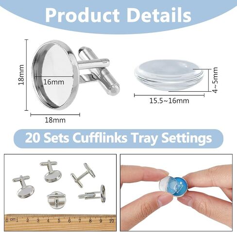 DICOSMETIC 20 Sets Blank Cufflinks Bulk Brass Cufflink Studs with Cabochon Setting Tray and 16mm Glass Cabochons DIY Cufflinks Settings for Custom Photo Cufflinks in Saudi Arabia