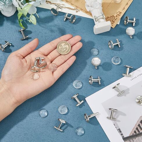 DICOSMETIC 20 Sets Blank Cufflinks Bulk Brass Cufflink Studs with Cabochon Setting Tray and 16mm Glass Cabochons DIY Cufflinks Settings for Custom Photo Cufflinks in Saudi Arabia