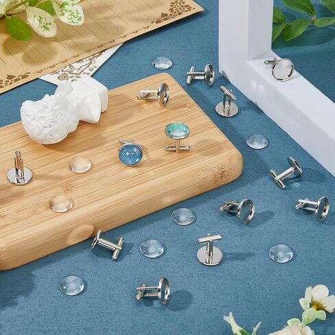 DICOSMETIC 20 Sets Blank Cufflinks Bulk Brass Cufflink Studs with Cabochon Setting Tray and 16mm Glass Cabochons DIY Cufflinks Settings for Custom Photo Cufflinks in Saudi Arabia