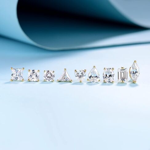 9 أزواج أقراط مسمار مجموعة 18 ألف بيضاء/صفراء الذهب hypoallergenic zirconia zirconia round square spieder eyt heart cz 4 prong roping for women and men 6-11mm in Kuwait