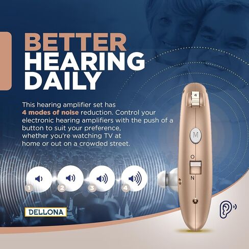 Dellona Hearing Aids for Seniors Severe Hearing Loss - Rechargeable Hearing Aids - Ear Hook Hearing Aid - Hearing Aids for Seniors Rechargeable with Noise Cancelling - Hearing Amplifiers for Seniors in Saudi Arabia