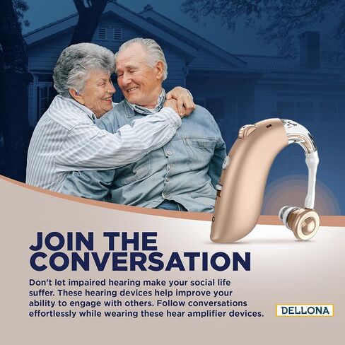 Dellona Hearing Aids for Seniors Severe Hearing Loss - Rechargeable Hearing Aids - Ear Hook Hearing Aid - Hearing Aids for Seniors Rechargeable with Noise Cancelling - Hearing Amplifiers for Seniors in Saudi Arabia
