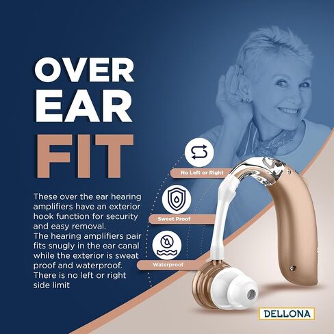 Dellona Hearing Aids for Seniors Severe Hearing Loss - Rechargeable Hearing Aids - Ear Hook Hearing Aid - Hearing Aids for Seniors Rechargeable with Noise Cancelling - Hearing Amplifiers for Seniors in Saudi Arabia