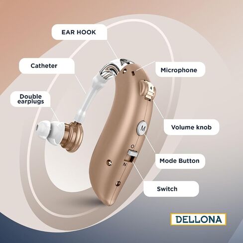 Dellona Hearing Aids for Seniors Severe Hearing Loss - Rechargeable Hearing Aids - Ear Hook Hearing Aid - Hearing Aids for Seniors Rechargeable with Noise Cancelling - Hearing Amplifiers for Seniors in Saudi Arabia