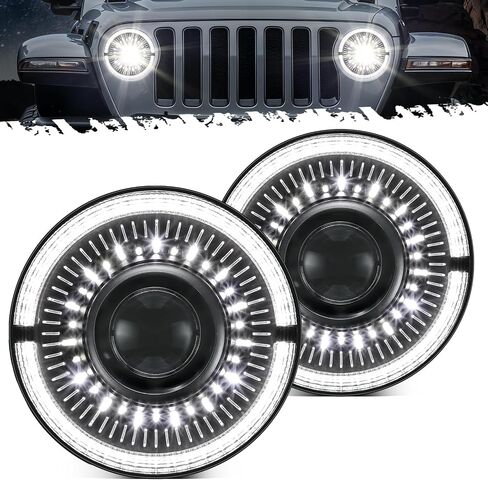 Partsam 7 inch Round LED Headlights-DOT Approved Replacement for Wrangler/JK/TJ/CJ, with Start-up Gradient Halo DRL Turn Signal, Anti-glare High/Low Beam, H6024, Black in Saudi Arabia