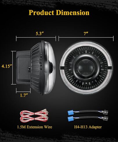 Partsam 7 inch Round LED Headlights-DOT Approved Replacement for Wrangler/JK/TJ/CJ, with Start-up Gradient Halo DRL Turn Signal, Anti-glare High/Low Beam, H6024, Black in Saudi Arabia