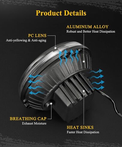 Partsam 7 بوصة مستديرة المصابيح الأمامية LED-DOT البديل المعتمد لـ Wrangler/JK/TJ/CJ ، مع إشارة دوران DRL Halo التدريجي ، HAND-GLARE High/Low Beam ، H6024 ، Black in Saudi Arabia