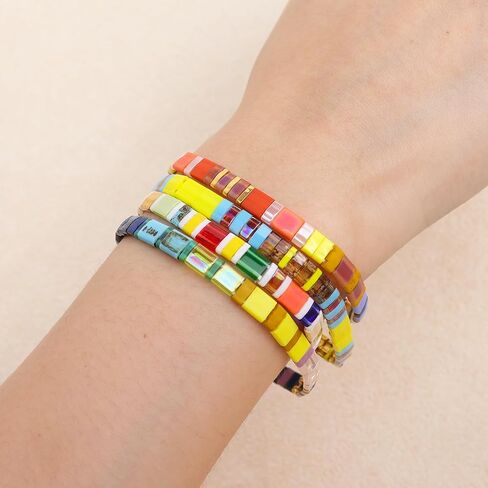 Tila Flat Beaded Bracelets Set for Women, 4Pcs Trendy Miyuki Glass Stack Beads Stretch Bracelet Outfit Accessories Jewelry Gift. in Saudi Arabia