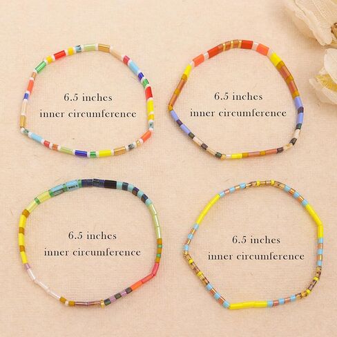 Tila Flat Beaded Bracelets Set for Women, 4Pcs Trendy Miyuki Glass Stack Beads Stretch Bracelet Outfit Accessories Jewelry Gift. in Saudi Arabia