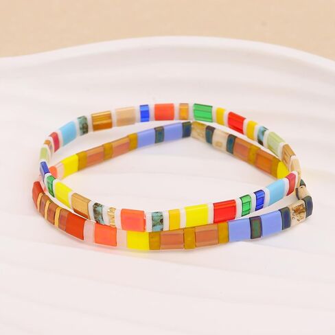 Tila Flat Beaded Bracelets Set for Women, 4Pcs Trendy Miyuki Glass Stack Beads Stretch Bracelet Outfit Accessories Jewelry Gift. in Saudi Arabia