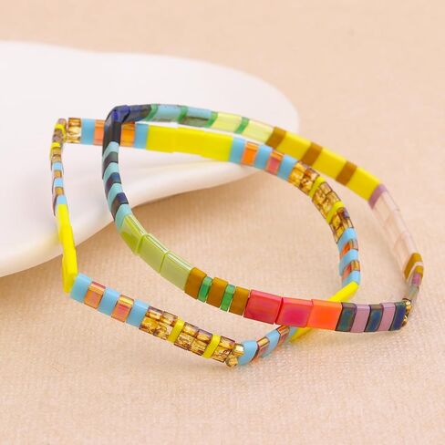 Tila Flat Beaded Bracelets Set for Women, 4Pcs Trendy Miyuki Glass Stack Beads Stretch Bracelet Outfit Accessories Jewelry Gift. in Saudi Arabia