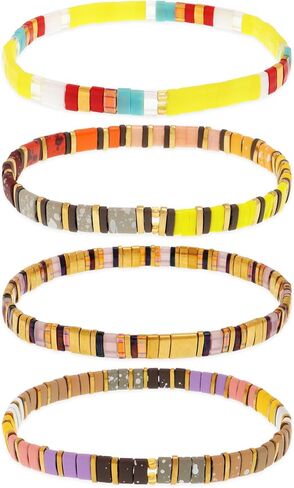 Tila Flat Beaded Bracelets Set for Women, 4Pcs Trendy Miyuki Glass Stack Beads Stretch Bracelet Outfit Accessories Jewelry Gift. in Saudi Arabia