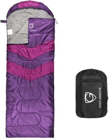 Gold Armour Sleeping Bags for Adults Cold Weather & Warm - Backpacking Camping Sleeping Bag for Kids 10-12, Girls, Boys - Lightweight Compact Camping Essentials Gear Accessories, Right Zipper in Kuwait