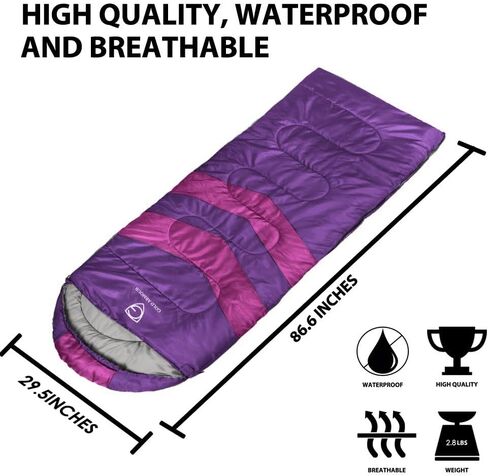 Gold Armour Sleeping Bags for Adults Cold Weather & Warm - Backpacking Camping Sleeping Bag for Kids 10-12, Girls, Boys - Lightweight Compact Camping Essentials Gear Accessories, Right Zipper in Kuwait