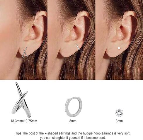 Gold Huggie Hoop Stud Earrings Set for Women Trendy, Dainty Small 14K Gold Earrings for Multiple Piercing, Hypoallergenic Simple Minimalist CZ Cartilage Earrings for Women Gifts 3Pairs in Saudi Arabia