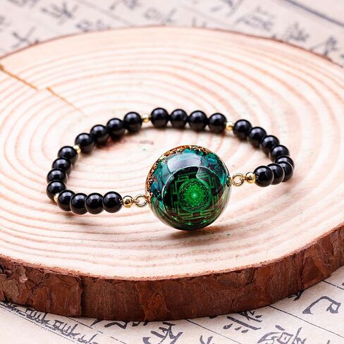 Day Day Up Orgonite Bracelet With Natural Malachite Gemstone & Sri Yantra | Adjustable Healing Quartz Crystal & Chakra Jewelry For Women & Men in Kuwait