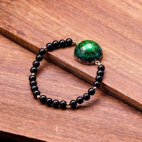 Day Day Up Orgonite Bracelet With Natural Malachite Gemstone & Sri Yantra | Adjustable Healing Quartz Crystal & Chakra Jewelry For Women & Men in Kuwait