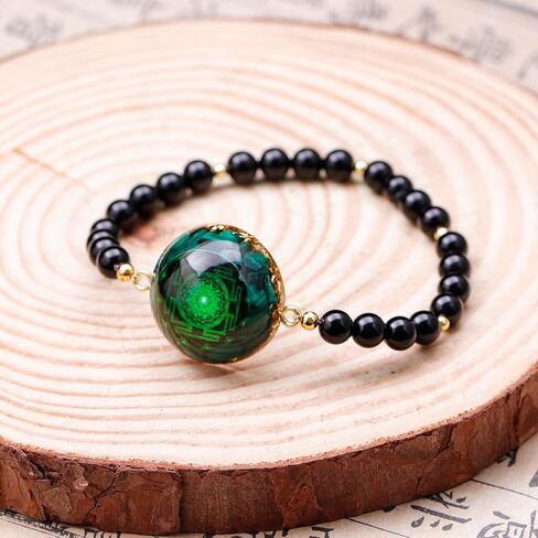 Day Day Up Orgonite Bracelet With Natural Malachite Gemstone & Sri Yantra | Adjustable Healing Quartz Crystal & Chakra Jewelry For Women & Men in Kuwait