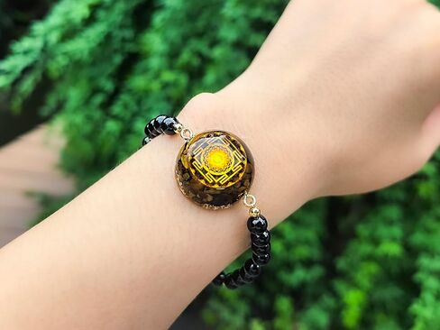سوار أورجونيت داي داي أب مرصع بأحجار الملكيت الطبيعية وسري يانترا | مجوهرات كوارتز كريستال وشاكرا قابلة للتعديل للنساء والرجال in Kuwait