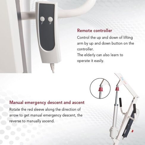 جهاز رفع الجسم الهيدروليكي الكهربائي القابل للطي من هاي فورتشن للاستخدام المنزلي لكبار السن، تجميع مجاني للخدمة الشاقة، يعمل بالبطارية مع قاعدة منخفضة، سعة وزن 400 رطل مع حبال U متوسطة، أبيض in Kuwait