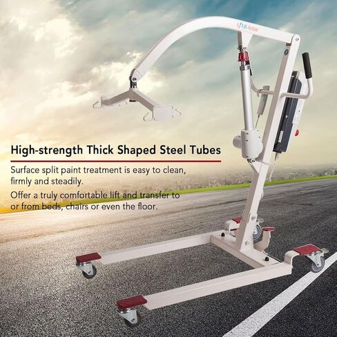 جهاز رفع الجسم الهيدروليكي الكهربائي القابل للطي من هاي فورتشن للاستخدام المنزلي لكبار السن، تجميع مجاني للخدمة الشاقة، يعمل بالبطارية مع قاعدة منخفضة، سعة وزن 400 رطل مع حبال U متوسطة، أبيض in Kuwait