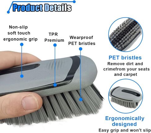 Carpet and Upholstery Cleaning Brush - Stiff Bristle Carpet Scrubber Car Cleaning Brush for Car Interior and Home - Leather Brush Auto Detailing Scrub Brushes for Couch, Floor Mats, Clothes (Grey) in Kuwait