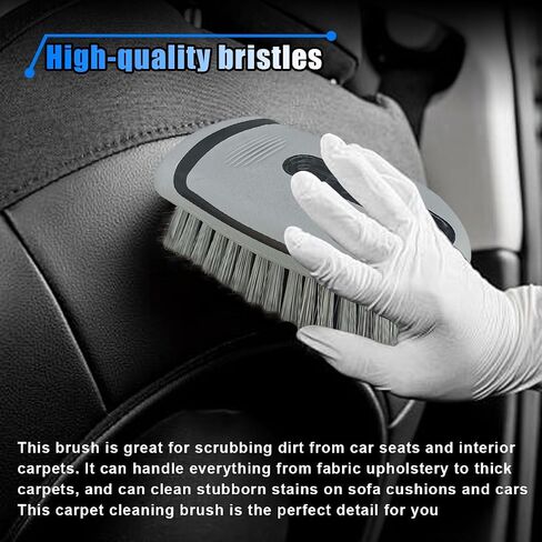Carpet and Upholstery Cleaning Brush - Stiff Bristle Carpet Scrubber Car Cleaning Brush for Car Interior and Home - Leather Brush Auto Detailing Scrub Brushes for Couch, Floor Mats, Clothes (Grey) in Kuwait