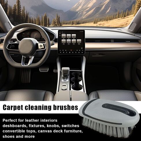 Carpet and Upholstery Cleaning Brush - Stiff Bristle Carpet Scrubber Car Cleaning Brush for Car Interior and Home - Leather Brush Auto Detailing Scrub Brushes for Couch, Floor Mats, Clothes (Grey) in Kuwait