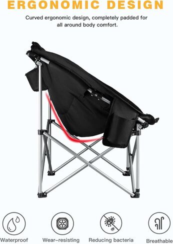 KingCamp Oversized Camping Chair for Adults 300LBS Capacity Camp Lawn Chair Folding Camp Chair with Cup Holder Storage Bag for Camp BBQ Outdoor Fishing 31 x 33 x 27 Inches Balck&Red Camping Chair in Saudi Arabia