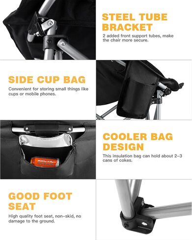 KingCamp Oversized Camping Chair for Adults 300LBS Capacity Camp Lawn Chair Folding Camp Chair with Cup Holder Storage Bag for Camp BBQ Outdoor Fishing 31 x 33 x 27 Inches Balck&Red Camping Chair in Saudi Arabia