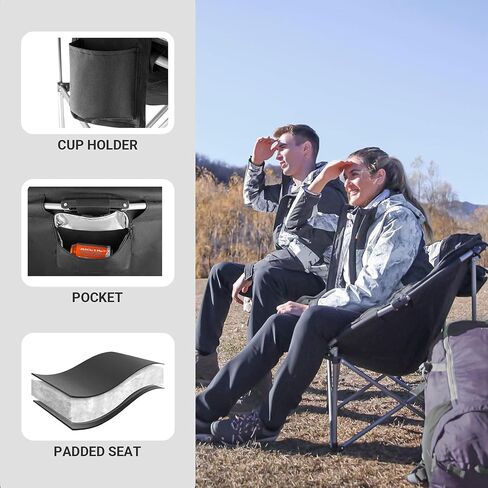KingCamp Oversized Camping Chair for Adults 300LBS Capacity Camp Lawn Chair Folding Camp Chair with Cup Holder Storage Bag for Camp BBQ Outdoor Fishing 31 x 33 x 27 Inches Balck&Red Camping Chair in Saudi Arabia