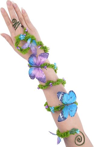 FRESHME Renaissance Fairy Butterfly Arm Wrap - 1 PC Pink Purple Butterfly Elf Bracelet with Wrap Ring Moss Arm Wrap Poison Ivy Costume Woodland Mother Nature Cosplay Renfaire Accessories for Women in Saudi Arabia