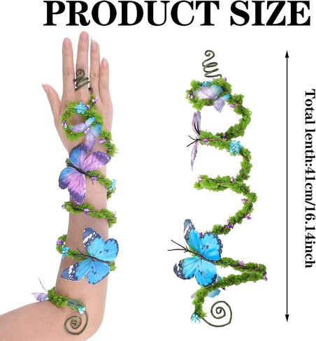 FRESHME Renaissance Fairy Butterfly Arm Wrap - 1 PC Pink Purple Butterfly Elf Bracelet with Wrap Ring Moss Arm Wrap Poison Ivy Costume Woodland Mother Nature Cosplay Renfaire Accessories for Women in Saudi Arabia