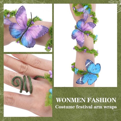 FRESHME Renaissance Fairy Butterfly Arm Wrap - 1 PC Pink Purple Butterfly Elf Bracelet with Wrap Ring Moss Arm Wrap Poison Ivy Costume Woodland Mother Nature Cosplay Renfaire Accessories for Women in Saudi Arabia