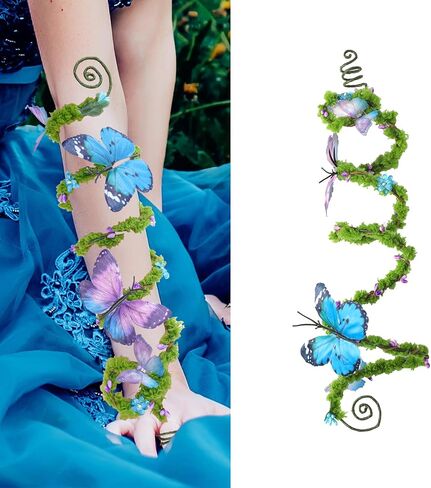 FRESHME Renaissance Fairy Butterfly Arm Wrap - 1 PC Pink Purple Butterfly Elf Bracelet with Wrap Ring Moss Arm Wrap Poison Ivy Costume Woodland Mother Nature Cosplay Renfaire Accessories for Women in Saudi Arabia