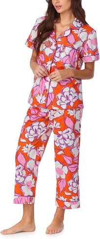 Trina Turk PJS Womens Short Sleeve Notch Twch Twch & Bants Bants Sleepwear Pajama مجموعة ، القطن العضوي in Saudi Arabia