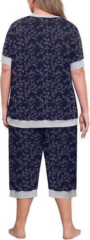 Lastshe Women Plus Size Pajama Set 2 Piece Short Sleeve Capri Pants Knit Sleepwear Lounge Set Ladies Pjs Soft with Pockets in Saudi Arabia
