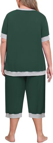 Lastshe Women Plus Size Pajama Set 2 Piece Short Sleeve Capri Pants Knit Sleepwear Lounge Set Ladies Pjs Soft with Pockets in Saudi Arabia