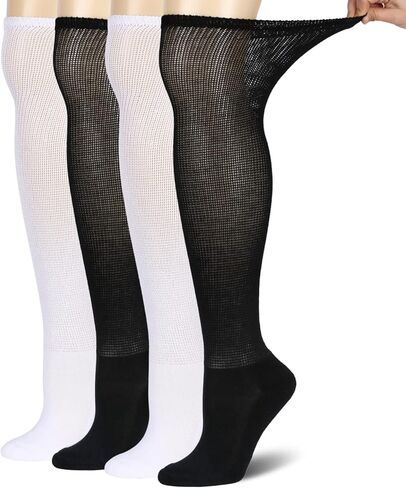 الجوارب السكري للرجال والنساء ، 4 حزم الجوارب غير الملزمة على الركبة ، الجوارب السكري المغطاة in Kuwait