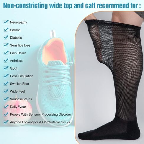 الجوارب السكري للرجال والنساء ، 4 حزم الجوارب غير الملزمة على الركبة ، الجوارب السكري المغطاة in Kuwait