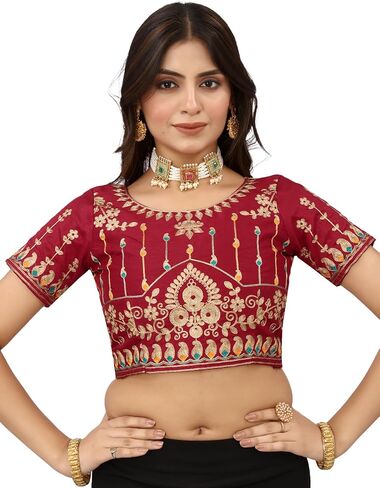 Indian Readymade Designer Embroidered Saree Party Wear Bollywood Style Choli Top Sari Blouse For Women in Saudi Arabia
